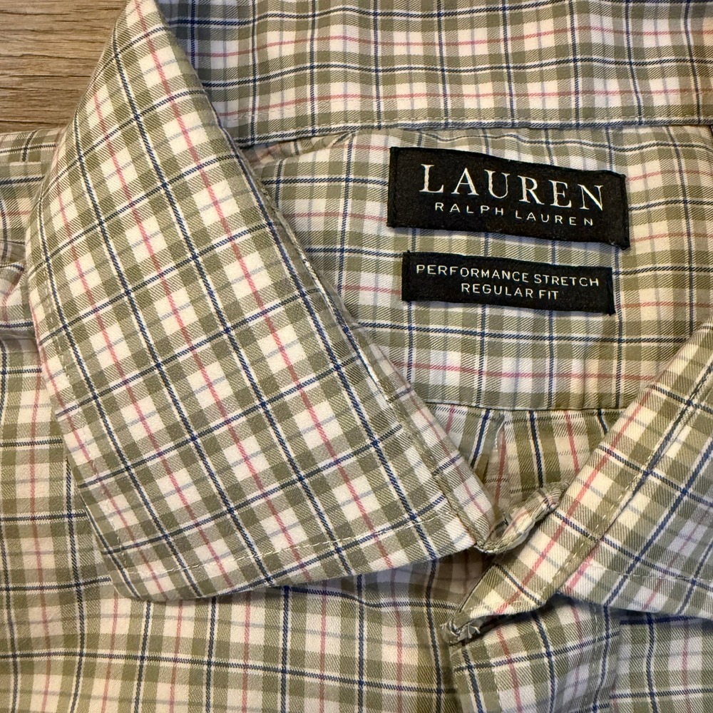 Lauren Ralph Lauren Mens XL Regular Fit Performance Stretch Shirt Plaid White‎